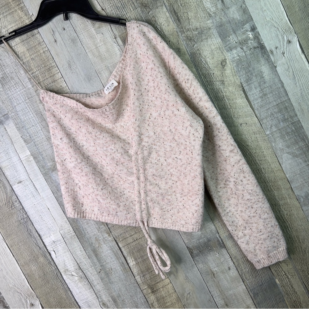 Le Lis Size Medium 1 Arm Cream Color Long Sleeve Sweater w/Cinch Bottom Tie